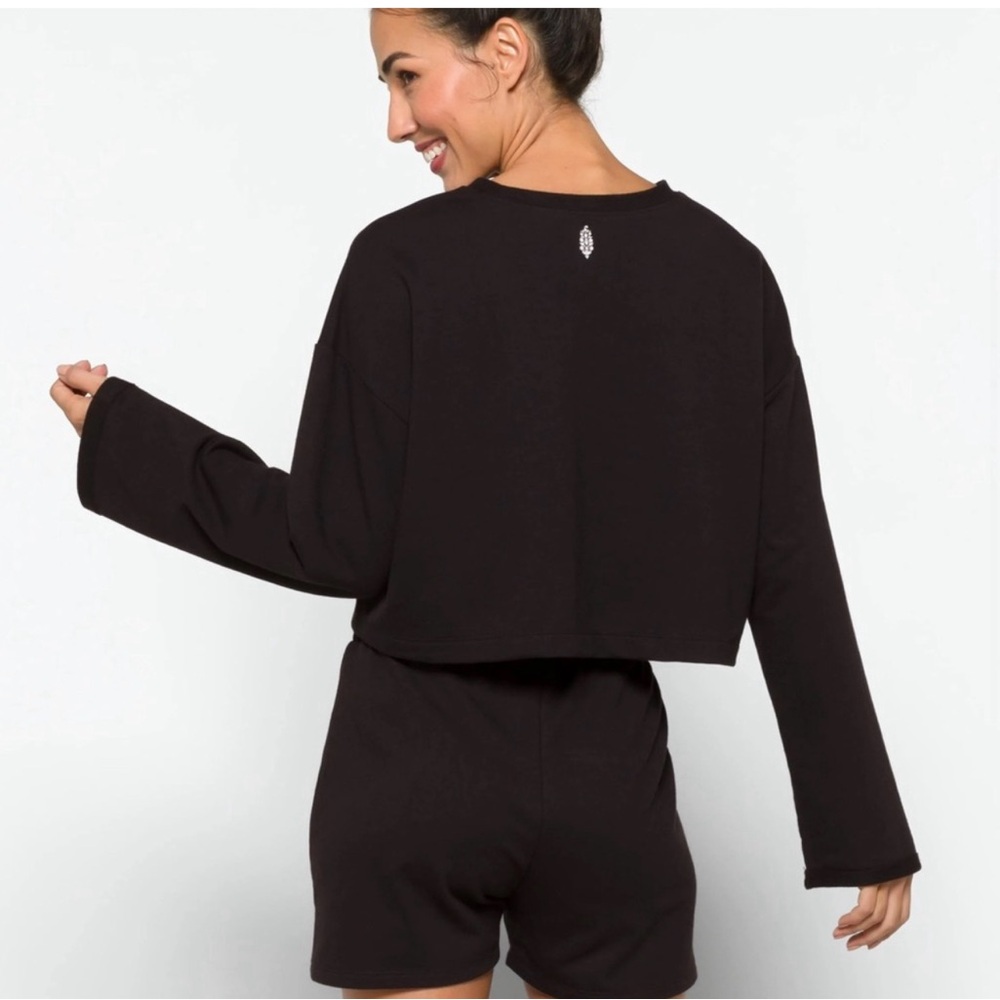 NWOT Free People Sunny Bell Sleeve Cropped Pullover, Black, Size Large